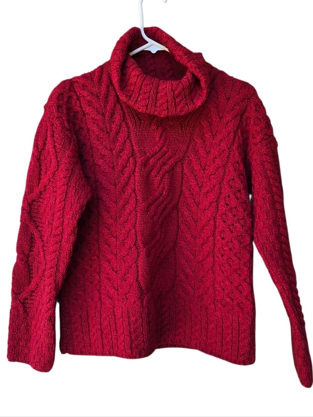 Carraig Donn Ireland Wool Cable Knit Sweater Women's Small Heavy Red/ Orange